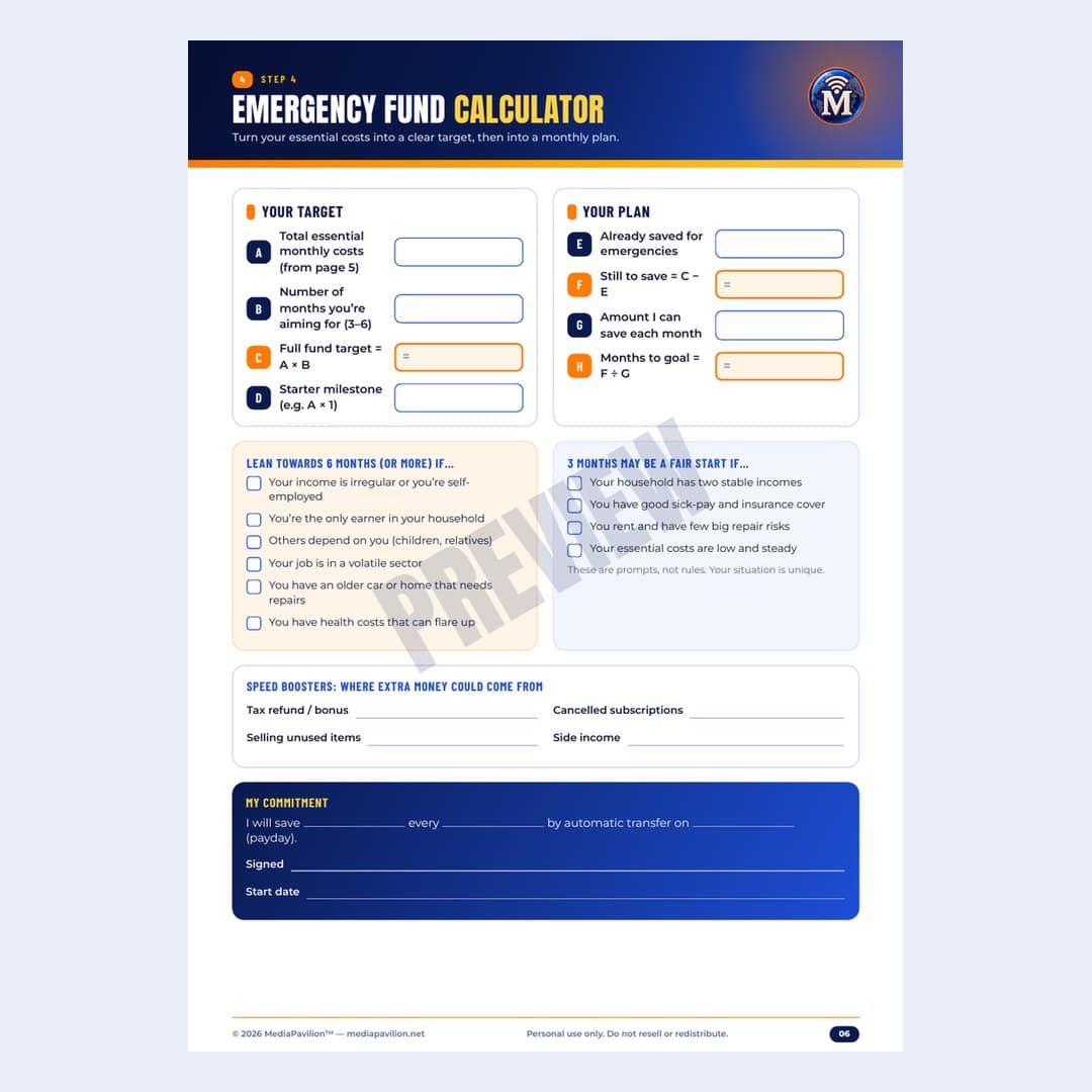 Emergency Fund & Budget Planner: inside page preview 1, MediaPavilion printable