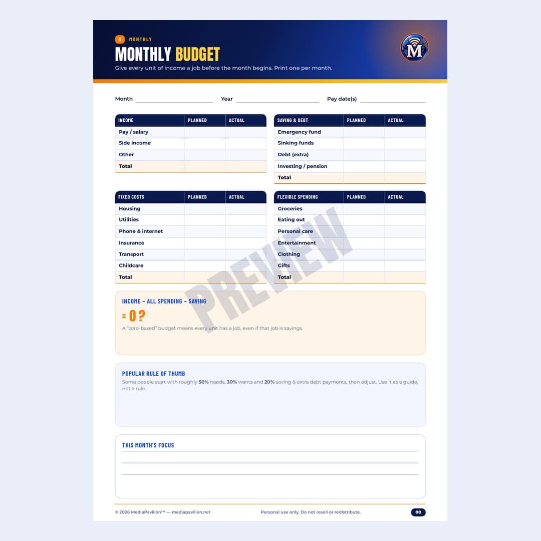 Emergency Fund & Budget Planner: inside page preview 2, MediaPavilion printable