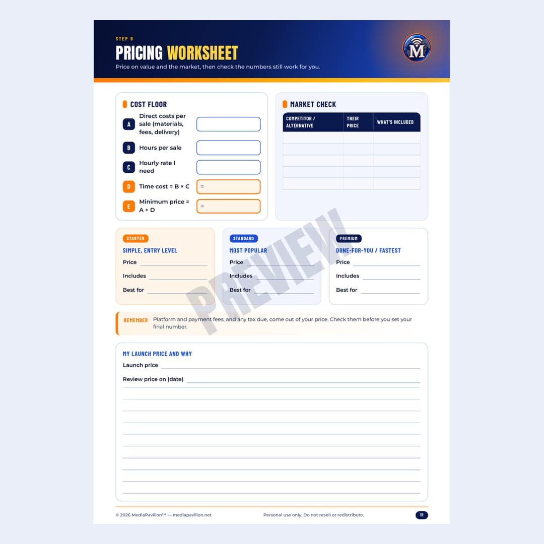 Start a Business With No Money Workbook: inside page preview 2, MediaPavilion printable