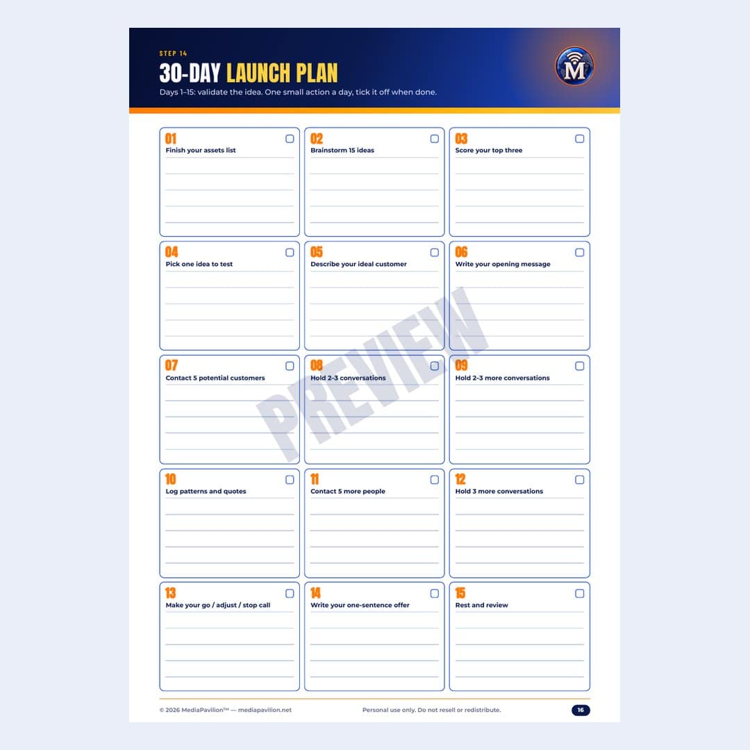 Start a Business With No Money Workbook: inside page preview 3, MediaPavilion printable