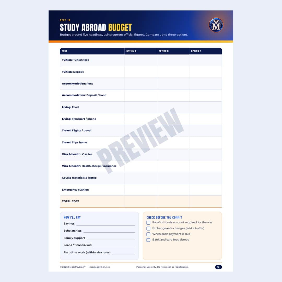 Study Abroad Checklist & Planner: inside page preview 3, MediaPavilion printable