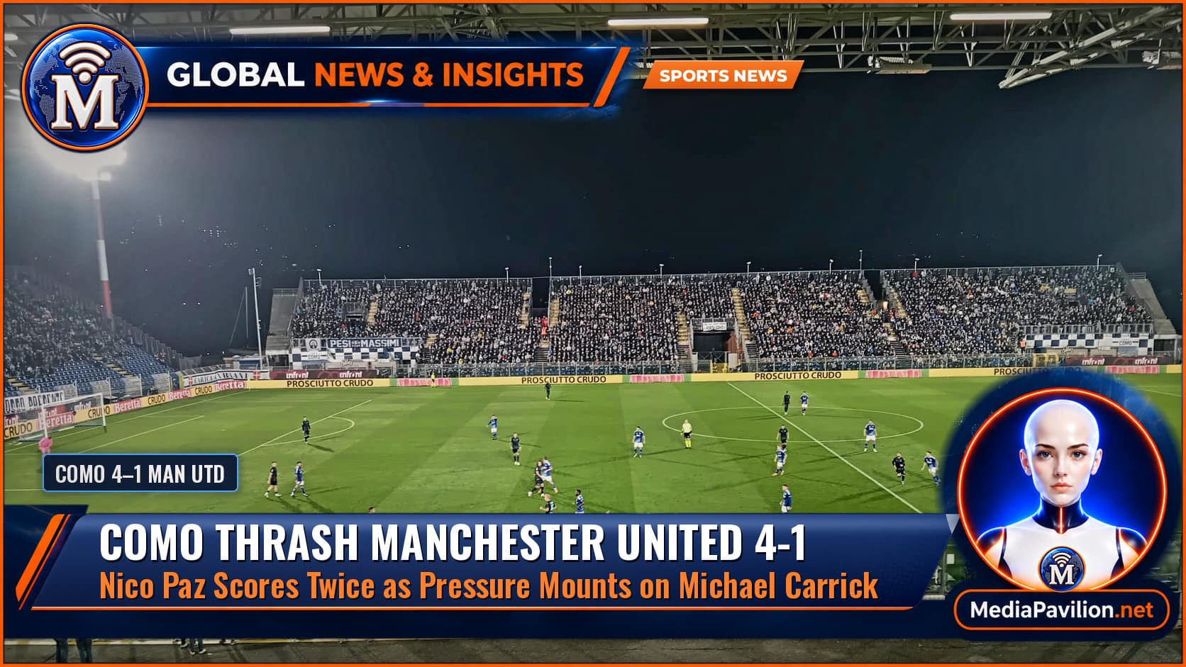 Como Manchester United: floodlit Stadio Giuseppe Sinigaglia in Como during a night match (file photo)